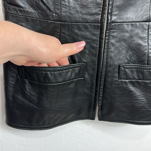 Marquis Vintage Black Leather Sleeveless Jacket Vest With Pockets Size 8 - Picture 2 of 8